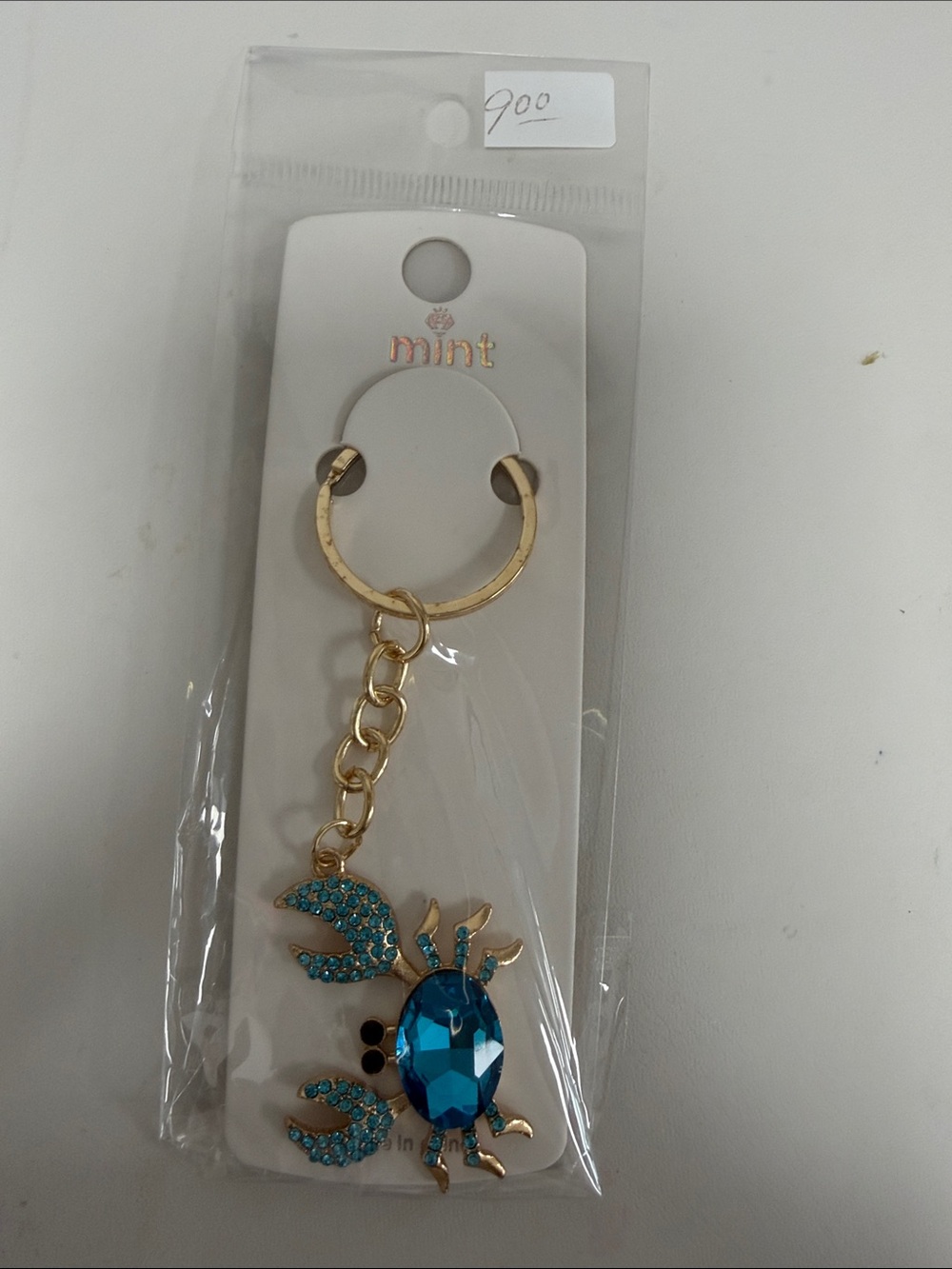 Mint Gold-Tone Blue Crystal Crab Keychain